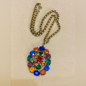Vintage Czech Glass Multi Color Rhinestone Necklace